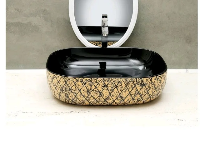 HISRE Bathroom Sink Wash Basin Table Top Wash Basin For Bathroom Over Counter Top Wash Basin For Living Room Washbasin Countertop Tabletop Ceramic Bathroom Kitchen Sink (18 x 13 x 5 Inch) (Style - 8)