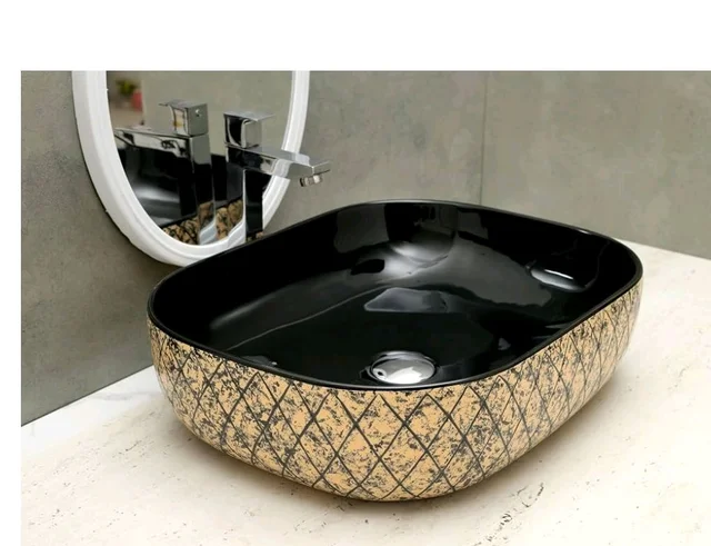 HISRE Bathroom Sink Wash Basin Table Top Wash Basin For Bathroom Over Counter Top Wash Basin For Living Room Washbasin Countertop Tabletop Ceramic Bathroom Kitchen Sink (18 x 13 x 5 Inch) (Style - 8)