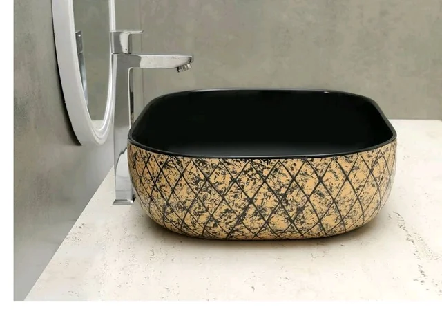HISRE Bathroom Sink Wash Basin Table Top Wash Basin For Bathroom Over Counter Top Wash Basin For Living Room Washbasin Countertop Tabletop Ceramic Bathroom Kitchen Sink (18 x 13 x 5 Inch) (Style - 8)