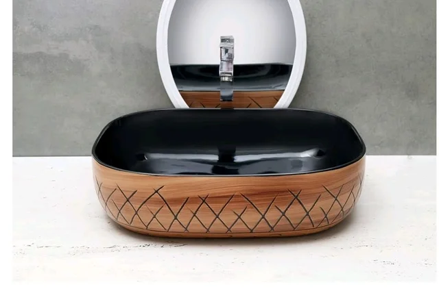 HISRE Bathroom Sink Wash Basin Table Top Wash Basin For Bathroom Over Counter Top Wash Basin For Living Room Washbasin Countertop Tabletop Ceramic Bathroom Kitchen Sink (18 x 13 x 5 Inch) (Style - 10)