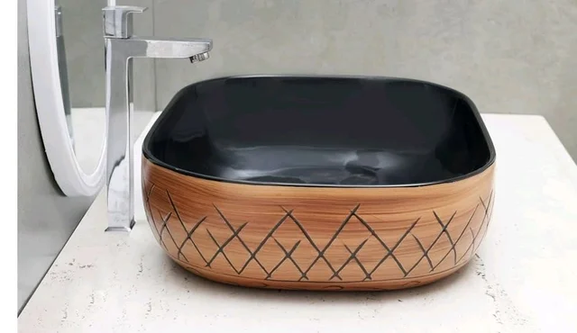 HISRE Bathroom Sink Wash Basin Table Top Wash Basin For Bathroom Over Counter Top Wash Basin For Living Room Washbasin Countertop Tabletop Ceramic Bathroom Kitchen Sink (18 x 13 x 5 Inch) (Style - 10)