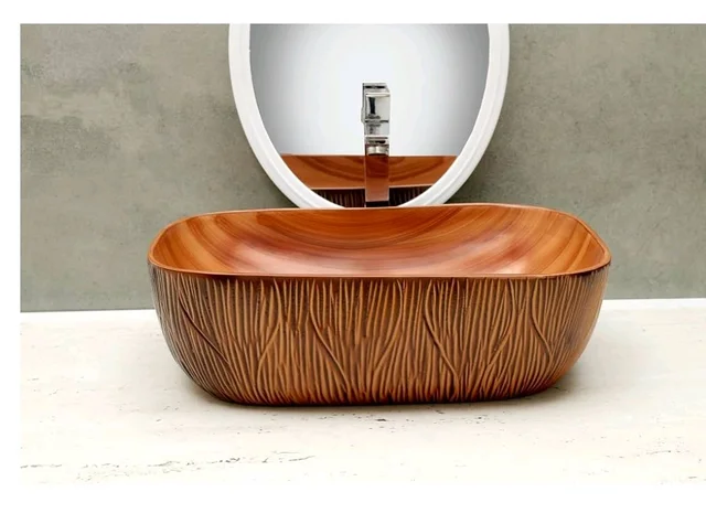 HISRE Bathroom Sink Wash Basin Table Top Wash Basin For Bathroom Over Counter Top Wash Basin For Living Room Washbasin Countertop Tabletop Ceramic Bathroom Kitchen Sink (18 x 13 x 5 Inch) (Style - 3)