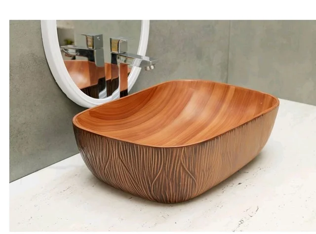 HISRE Bathroom Sink Wash Basin Table Top Wash Basin For Bathroom Over Counter Top Wash Basin For Living Room Washbasin Countertop Tabletop Ceramic Bathroom Kitchen Sink (18 x 13 x 5 Inch) (Style - 3)