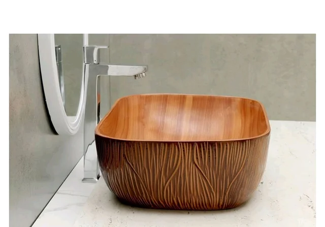 HISRE Bathroom Sink Wash Basin Table Top Wash Basin For Bathroom Over Counter Top Wash Basin For Living Room Washbasin Countertop Tabletop Ceramic Bathroom Kitchen Sink (18 x 13 x 5 Inch) (Style - 3)