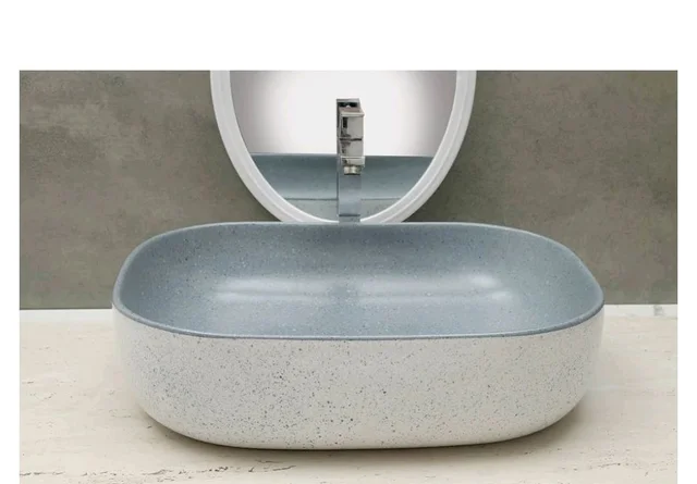 HISRE Bathroom Sink Wash Basin Table Top Wash Basin For Bathroom Over Counter Top Wash Basin For Living Room Washbasin Countertop Tabletop Ceramic Bathroom Kitchen Sink (18 x 13 x 5 Inch) (Style - 7)
