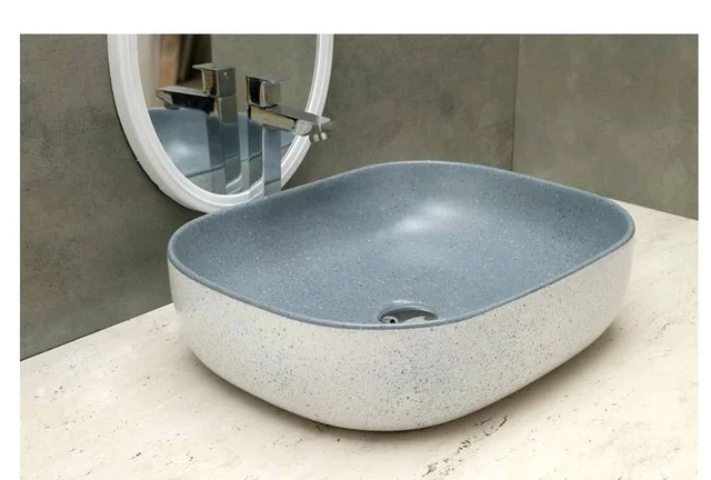 HISRE Bathroom Sink Wash Basin Table Top Wash Basin For Bathroom Over Counter Top Wash Basin For Living Room Washbasin Countertop Tabletop Ceramic Bathroom Kitchen Sink (18 x 13 x 5 Inch) (Style - 7)