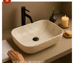 HISRE Table Top Wash Basin For Bathroom | Over Counter Top Wash Basin For Living Room | Washbasin Countertop | Tabletop Ceramic Bathroom Kitchen Sink (45 x 33 x 13 CM) (White - SKTP401)