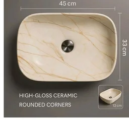 HISRE Table Top Wash Basin For Bathroom | Over Counter Top Wash Basin For Living Room | Washbasin Countertop | Tabletop Ceramic Bathroom Kitchen Sink (45 x 33 x 13 CM) (White - SKTP401)