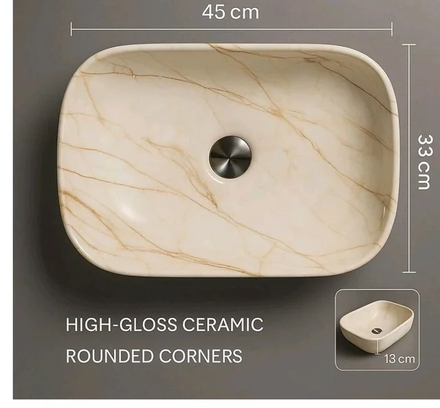 HISRE Table Top Wash Basin For Bathroom | Over Counter Top Wash Basin For Living Room | Washbasin Countertop | Tabletop Ceramic Bathroom Kitchen Sink (45 x 33 x 13 CM) (White - SKTP401)