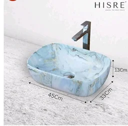 HISRE Table Top Wash Basin For Bathroom | Over Counter Top Wash Basin For Living Room | Washbasin Countertop | Tabletop Ceramic Bathroom Kitchen Sink (45 x 33 x 13 CM) (White - SKTP1048)