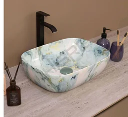 HISRE Table Top Wash Basin For Bathroom | Over Counter Top Wash Basin For Living Room | Washbasin Countertop | Tabletop Ceramic Bathroom Kitchen Sink (45 x 33 x 13 CM) (White - SKTP1048)