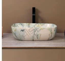 HISRE Table Top Wash Basin For Bathroom | Over Counter Top Wash Basin For Living Room | Washbasin Countertop | Tabletop Ceramic Bathroom Kitchen Sink (45 x 33 x 13 CM) (White - SKTP1048)