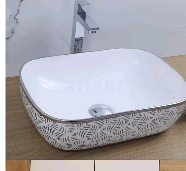 HISRE Table Top Wash Basin For Bathroom | Over Counter Top Wash Basin For Living Room | Washbasin Countertop | Tabletop Ceramic Bathroom Kitchen Sink (18 x 14 x 5.5 Inch) (SKTHI2309)