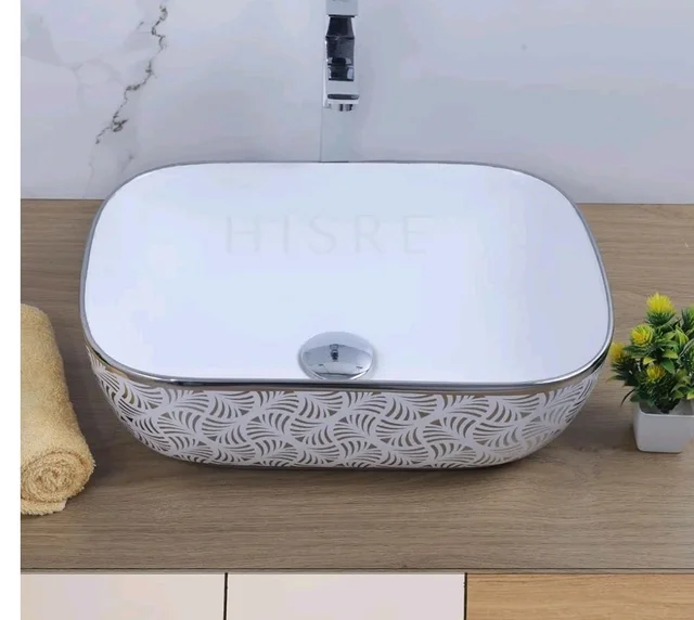 HISRE Table Top Wash Basin For Bathroom | Over Counter Top Wash Basin For Living Room | Washbasin Countertop | Tabletop Ceramic Bathroom Kitchen Sink (18 x 14 x 5.5 Inch) (SKTHI2309)