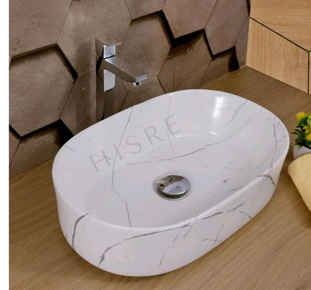 HISRE Table Top Wash Basin For Bathroom | Over Counter Top Wash Basin For Living Room | Washbasin Countertop | Tabletop Ceramic Bathroom Kitchen Sink (20 x 13 x 5.5 Inch) (SKTB1304)