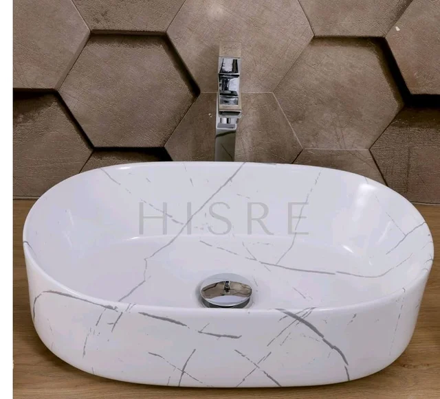 HISRE Table Top Wash Basin For Bathroom | Over Counter Top Wash Basin For Living Room | Washbasin Countertop | Tabletop Ceramic Bathroom Kitchen Sink (20 x 13 x 5.5 Inch) (SKTB1304)