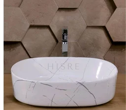 HISRE Table Top Wash Basin For Bathroom | Over Counter Top Wash Basin For Living Room | Washbasin Countertop | Tabletop Ceramic Bathroom Kitchen Sink (20 x 13 x 5.5 Inch) (SKTB1304)