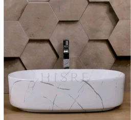 HISRE Table Top Wash Basin For Bathroom | Over Counter Top Wash Basin For Living Room | Washbasin Countertop | Tabletop Ceramic Bathroom Kitchen Sink (20 x 13 x 5.5 Inch) (SKTB1304)