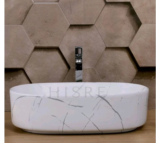 HISRE Table Top Wash Basin For Bathroom | Over Counter Top Wash Basin For Living Room | Washbasin Countertop | Tabletop Ceramic Bathroom Kitchen Sink (20 x 13 x 5.5 Inch) (SKTB1304)