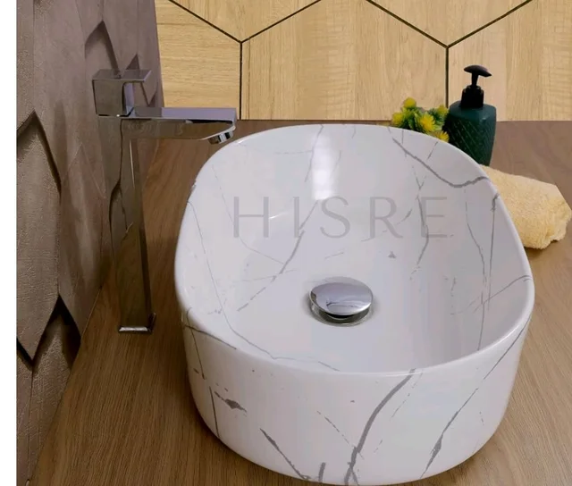 HISRE Table Top Wash Basin For Bathroom | Over Counter Top Wash Basin For Living Room | Washbasin Countertop | Tabletop Ceramic Bathroom Kitchen Sink (20 x 13 x 5.5 Inch) (SKTB1304)
