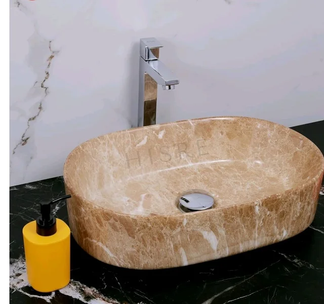 HISRE Table Top Wash Basin For Bathroom | Over Counter Top Wash Basin For Living Room | Washbasin Countertop | Tabletop Ceramic Bathroom Kitchen Sink (20 x 13 x 5.5 Inch) (SKTB1303)