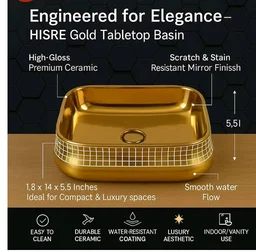 HISRE Table Top Wash Basin For Bathroom | Over Counter Top Wash Basin For Living Room | Washbasin Countertop | Tabletop Ceramic Bathroom Kitchen Sink (18 x 14 x 5.5 Inch) (SKTHI3502)