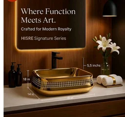 HISRE Table Top Wash Basin For Bathroom | Over Counter Top Wash Basin For Living Room | Washbasin Countertop | Tabletop Ceramic Bathroom Kitchen Sink (18 x 14 x 5.5 Inch) (SKTHI3502)