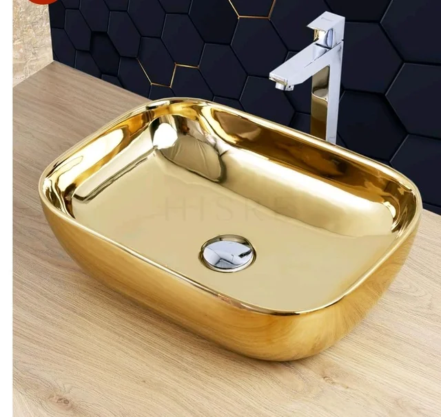 HISRE Table Top Wash Basin For Bathroom | Over Counter Top Wash Basin For Living Room | Washbasin Countertop | Tabletop Ceramic Bathroom Kitchen Sink (18 x 14 x 5.5 Inch) (SKTHI2306)