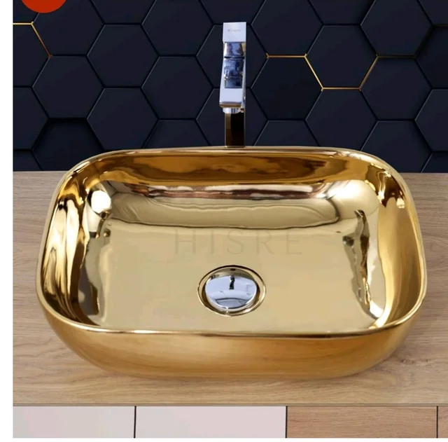 HISRE Table Top Wash Basin For Bathroom | Over Counter Top Wash Basin For Living Room | Washbasin Countertop | Tabletop Ceramic Bathroom Kitchen Sink (18 x 14 x 5.5 Inch) (SKTHI2306)