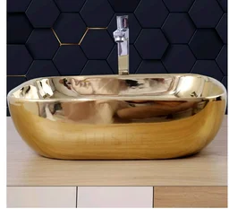 HISRE Table Top Wash Basin For Bathroom | Over Counter Top Wash Basin For Living Room | Washbasin Countertop | Tabletop Ceramic Bathroom Kitchen Sink (18 x 14 x 5.5 Inch) (SKTHI2306)