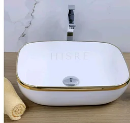 HISRE Table Top Wash Basin For Bathroom | Over Counter Top Wash Basin For Living Room | Washbasin Countertop | Tabletop Ceramic Bathroom Kitchen Sink (18 x 14 x 5.5 Inch) (SKTHI2305)