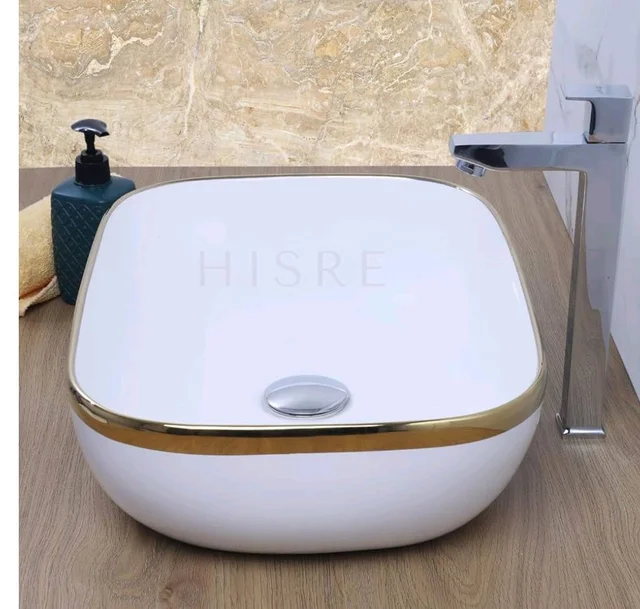 HISRE Table Top Wash Basin For Bathroom | Over Counter Top Wash Basin For Living Room | Washbasin Countertop | Tabletop Ceramic Bathroom Kitchen Sink (18 x 14 x 5.5 Inch) (SKTHI2305)