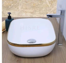 HISRE Table Top Wash Basin For Bathroom | Over Counter Top Wash Basin For Living Room | Washbasin Countertop | Tabletop Ceramic Bathroom Kitchen Sink (18 x 14 x 5.5 Inch) (SKTHI2305)