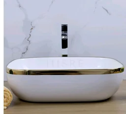 HISRE Table Top Wash Basin For Bathroom | Over Counter Top Wash Basin For Living Room | Washbasin Countertop | Tabletop Ceramic Bathroom Kitchen Sink (18 x 14 x 5.5 Inch) (SKTHI2305)