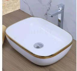 HISRE Table Top Wash Basin For Bathroom | Over Counter Top Wash Basin For Living Room | Washbasin Countertop | Tabletop Ceramic Bathroom Kitchen Sink (18 x 14 x 5.5 Inch) (SKTHI2305)