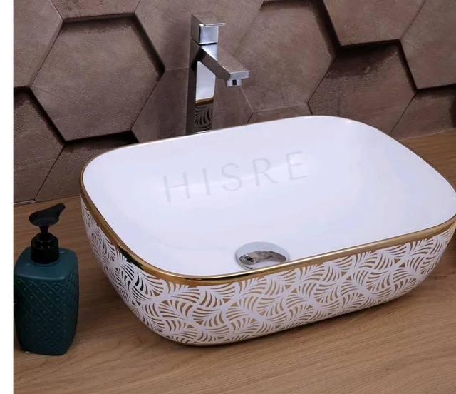 HISRE Table Top Wash Basin For Bathroom | Over Counter Top Wash Basin For Living Room | Washbasin Countertop | Tabletop Ceramic Bathroom Kitchen Sink (18 x 13 x 5.5 Inch) (SKTHI2307)