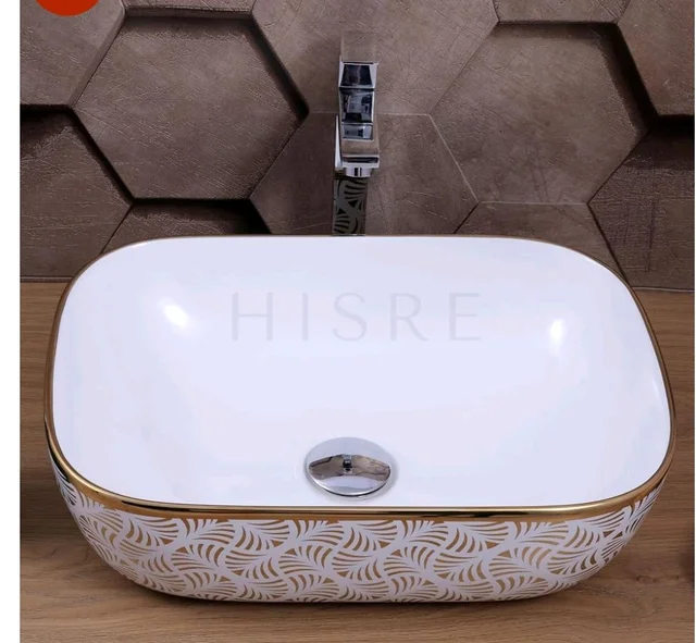HISRE Table Top Wash Basin For Bathroom | Over Counter Top Wash Basin For Living Room | Washbasin Countertop | Tabletop Ceramic Bathroom Kitchen Sink (18 x 13 x 5.5 Inch) (SKTHI2307)