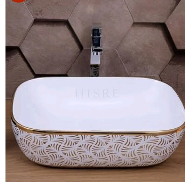 HISRE Table Top Wash Basin For Bathroom | Over Counter Top Wash Basin For Living Room | Washbasin Countertop | Tabletop Ceramic Bathroom Kitchen Sink (18 x 13 x 5.5 Inch) (SKTHI2307)