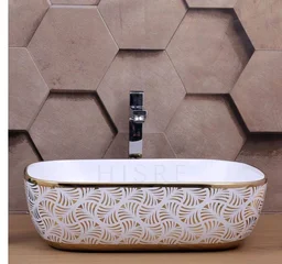 HISRE Table Top Wash Basin For Bathroom | Over Counter Top Wash Basin For Living Room | Washbasin Countertop | Tabletop Ceramic Bathroom Kitchen Sink (18 x 13 x 5.5 Inch) (SKTHI2307)