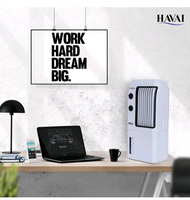 Havai Mini Table Cooler, White, 9 Litre Tank Capacity
Portable Cooler Vertical Blower, Single Person Use, Ice Box, 2 Feet Air Throw, 3 Speed Control, 1 Year Warrant