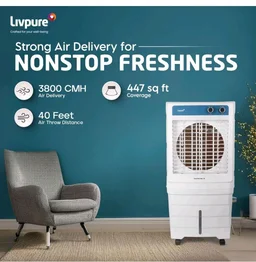 Livpure Aerofrost Neo 70L Desert Air Cooler, White, Adjustable Speed, Ice Chamber, 5 Castor Wheels, Water Level Indicator, Works on Inverter