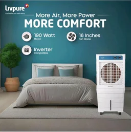Livpure Aerofrost Neo 70L Desert Air Cooler, White, Adjustable Speed, Ice Chamber, 5 Castor Wheels, Water Level Indicator, Works on Inverter