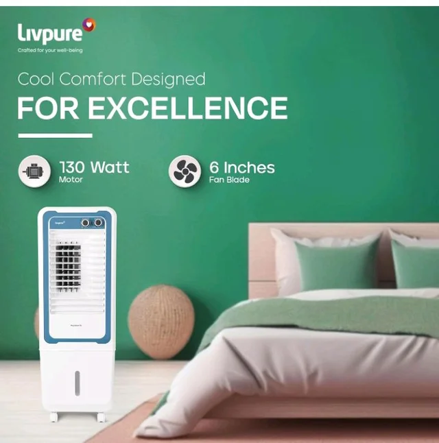 Livpure Magnakool Tower 36L Air Cooler|High Speed Air Delivery|188 Sq.Ft. Large Area Coverage|Ice Chamber|High Density Honeycomb Pads|Inverter Compatible|2Yrs Motor Warranty,1 Yr Comprehensive(White)