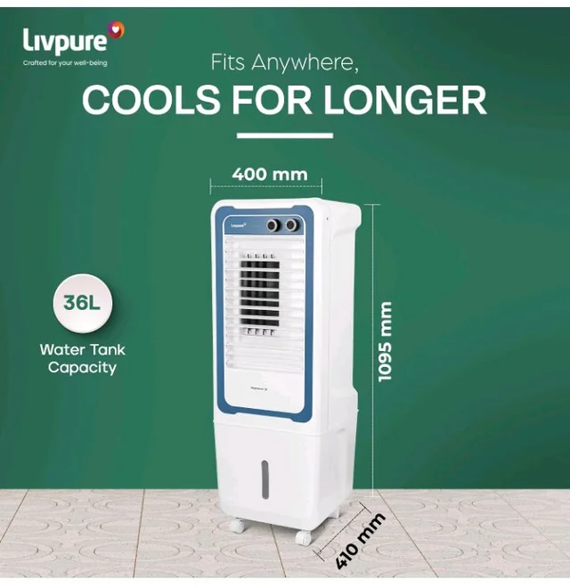 Livpure Magnakool Tower 36L Air Cooler|High Speed Air Delivery|188 Sq.Ft. Large Area Coverage|Ice Chamber|High Density Honeycomb Pads|Inverter Compatible|2Yrs Motor Warranty,1 Yr Comprehensive(White)