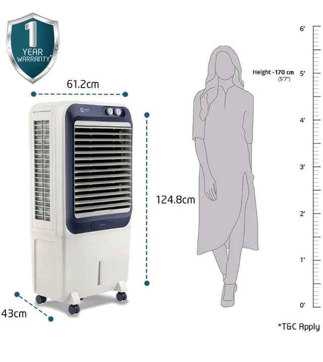 Orient Electric Knight 70L Desert Air Cooler with Densenest Honeycomb pads, Ice chamber, Dust Filter & High Air Delivery | Desert Cooler for home (Grey)