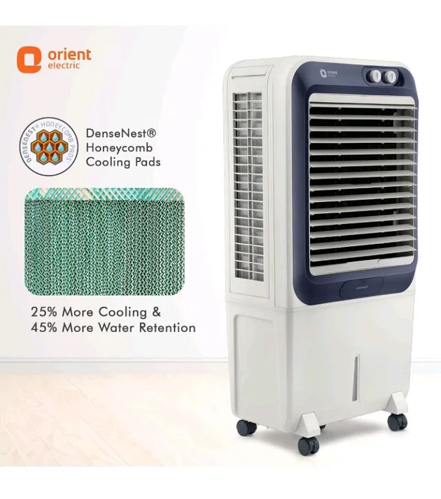 Orient Electric Knight 70L Desert Air Cooler with Densenest Honeycomb pads, Ice chamber, Dust Filter & High Air Delivery | Desert Cooler for home (Grey)