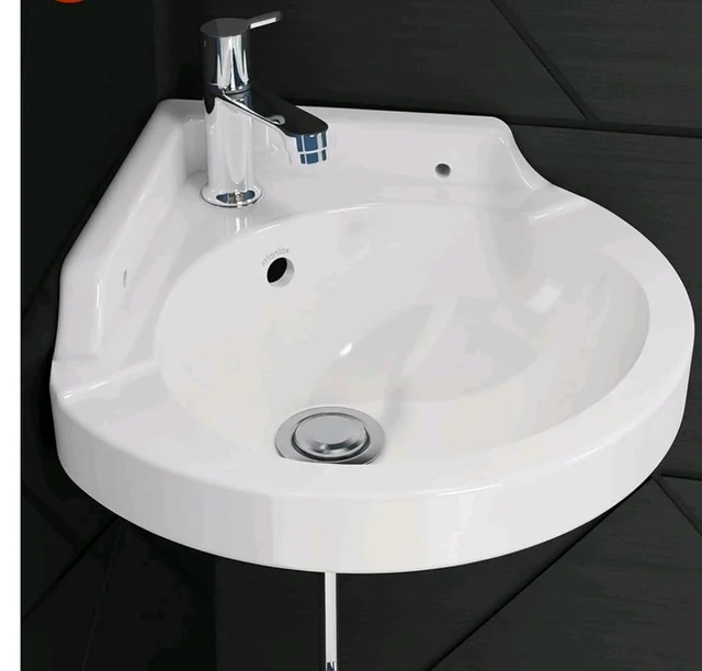Plantex White Corner Wash Basin/Wall Mount Basin for Bathroom/Ceramic Tabletop Basin with 10 Years Glaze Warranty by Plantex/Small Corner Sink (Breva - 14.5 x 14.5 x 5 Inch)