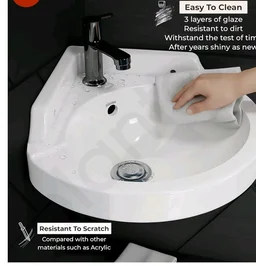 Plantex White Corner Wash Basin/Wall Mount Basin for Bathroom/Ceramic Tabletop Basin with 10 Years Glaze Warranty by Plantex/Small Corner Sink (Breva - 14.5 x 14.5 x 5 Inch)