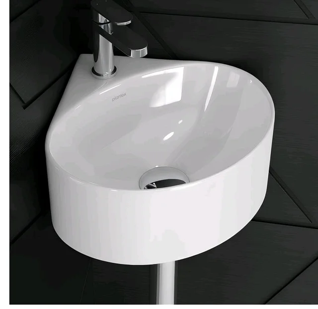 Plantex Ceramic Wall Hung Basin/Corner Bathroom Basin/Wall Mounted Wash Basin with 10 Years Glaze Warranty/Sink for Living Room (Eva -White- 14x14x6 inch)