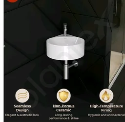 Plantex Ceramic Wall Hung Basin/Corner Bathroom Basin/Wall Mounted Wash Basin with 10 Years Glaze Warranty/Sink for Living Room (Eva -White- 14x14x6 inch)